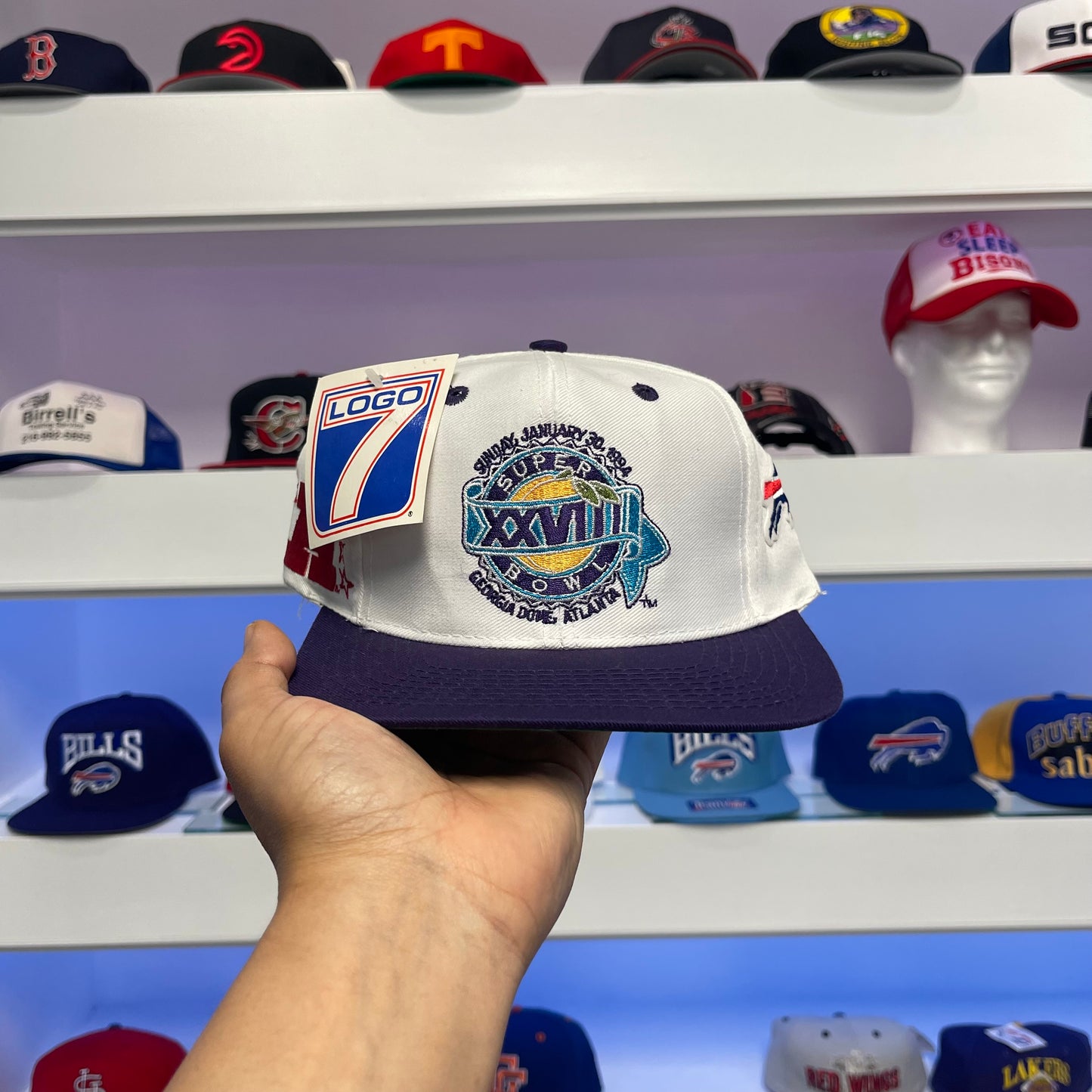 Vintage 1994 Buffalo Bills Super Bowl XXVIII Logo 7 Twill Snap Back