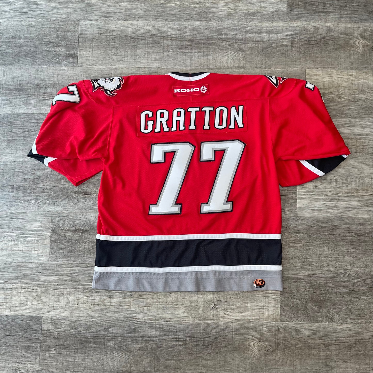 Vintage 90s NHL KOHO CHRIS GRATTON #77 Buffalo Sabres Red Butterknives Jersey Size XL