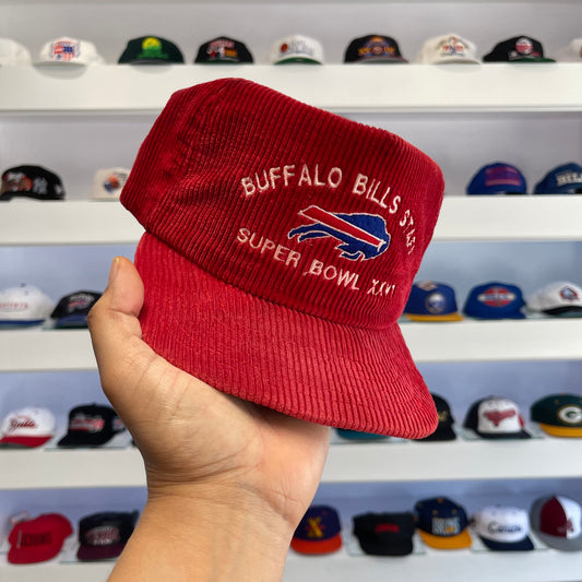 Vintage 1992 Buffalo Bills Staff Super Bowl XXVI Red Corduroy Snap Back