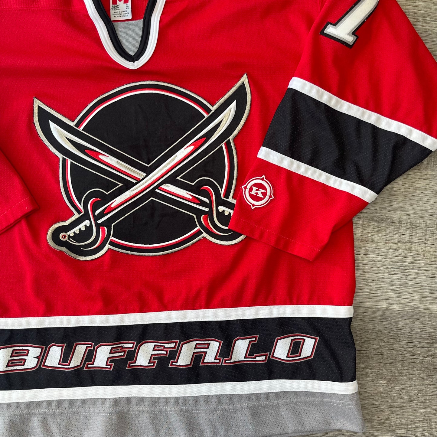 Vintage 90s NHL KOHO CHRIS GRATTON #77 Buffalo Sabres Red Butterknives Jersey Size XL