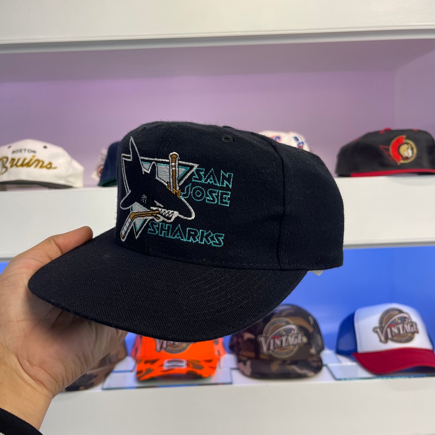 1990s San Jose Sharks Block Head Snap Back
