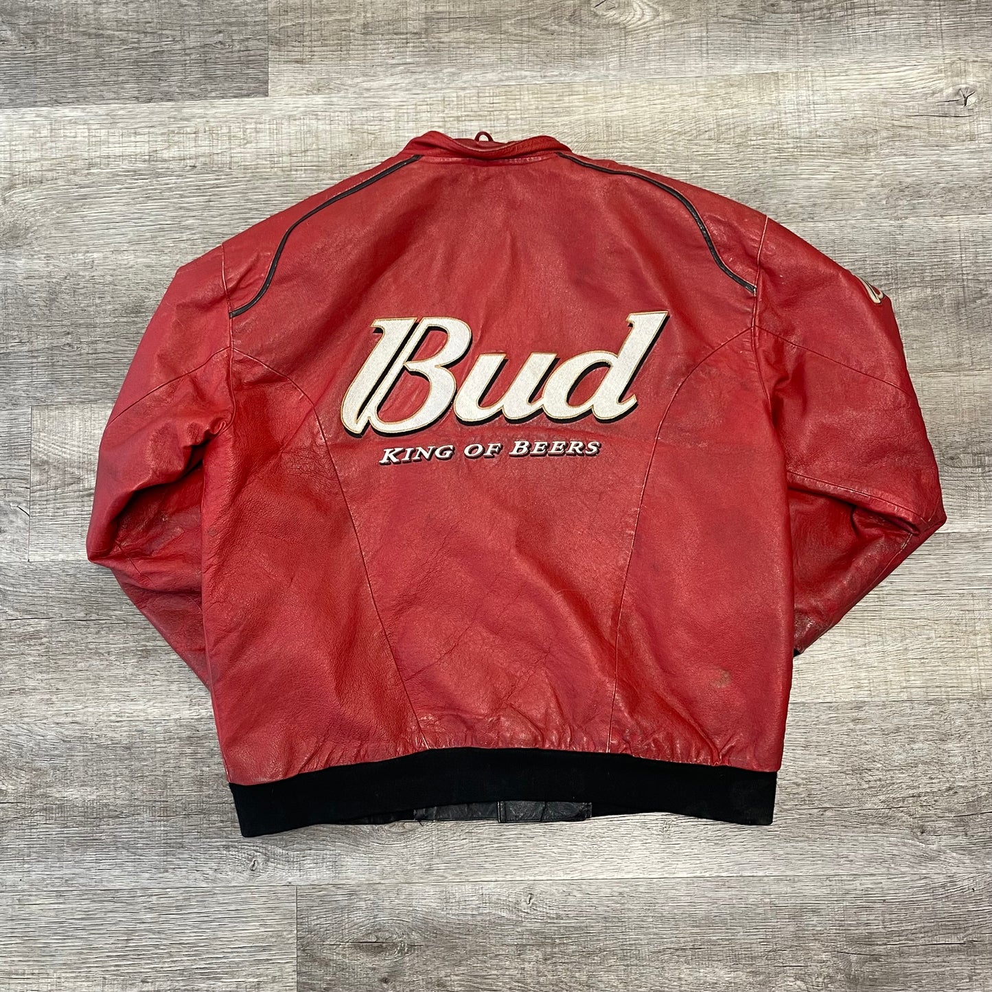 Vintage 1990s Budweiser Jeff Hamilton Leather NASCAR Jacket Size XXL