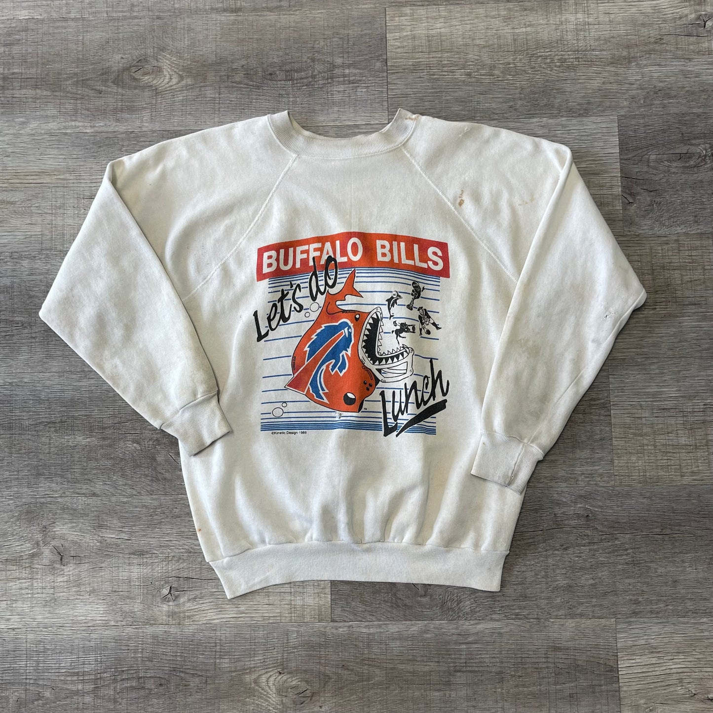 Vintage 1988 Buffalo Bills “Let’s do lunch” Thrashed Sweatshirt Size Large