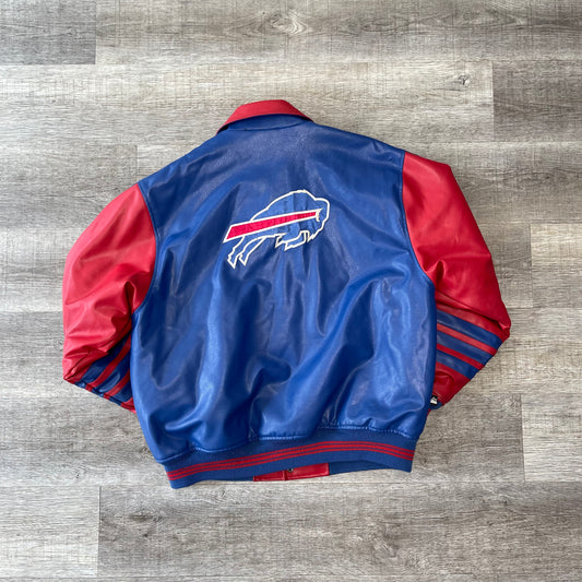Vintage 1990s NFL Buffalo Bills First Down Leather Jacket Size XL