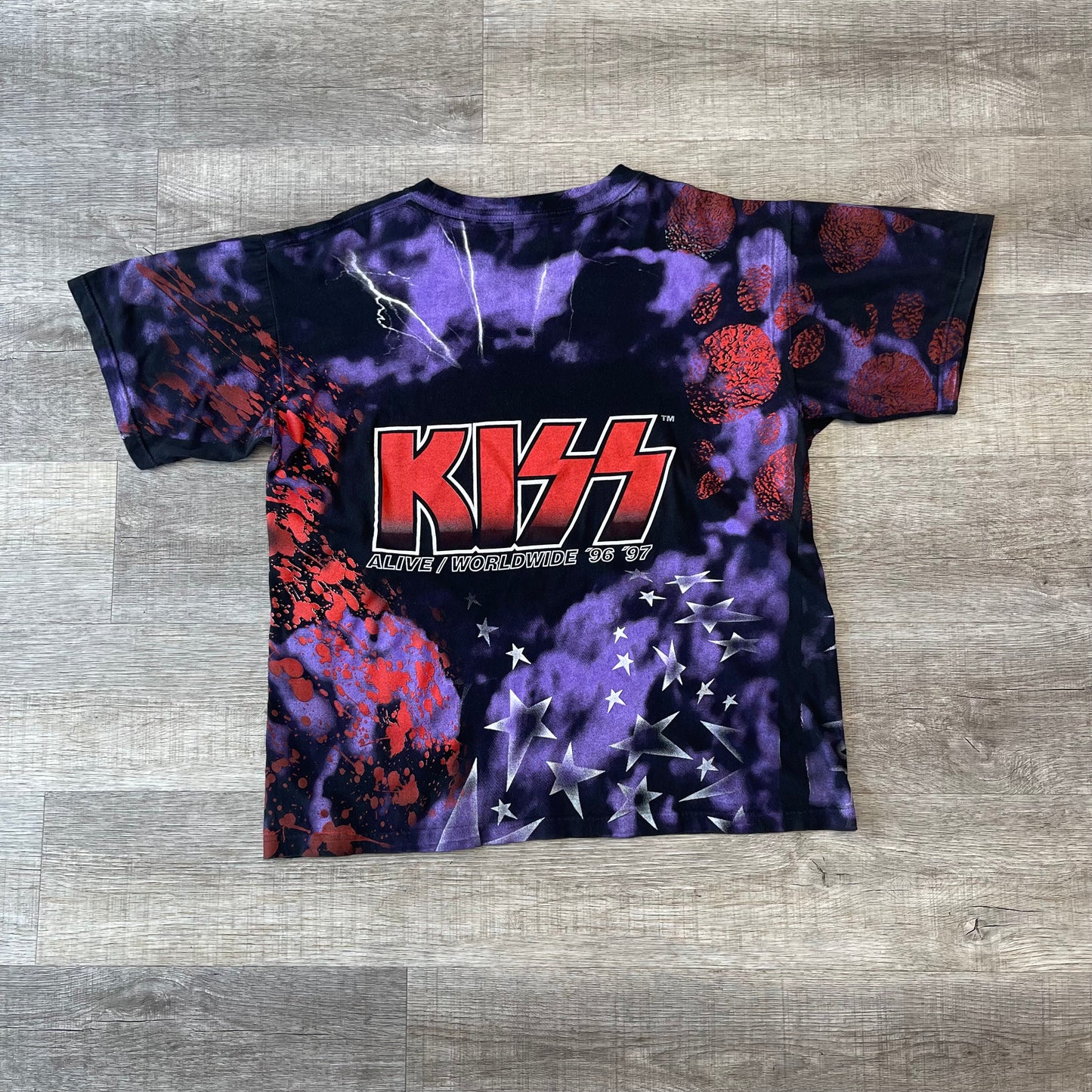 Vintage 1996 / 97 KISS Alive Worldwide Reunion Tour All Over Print Shirt XL