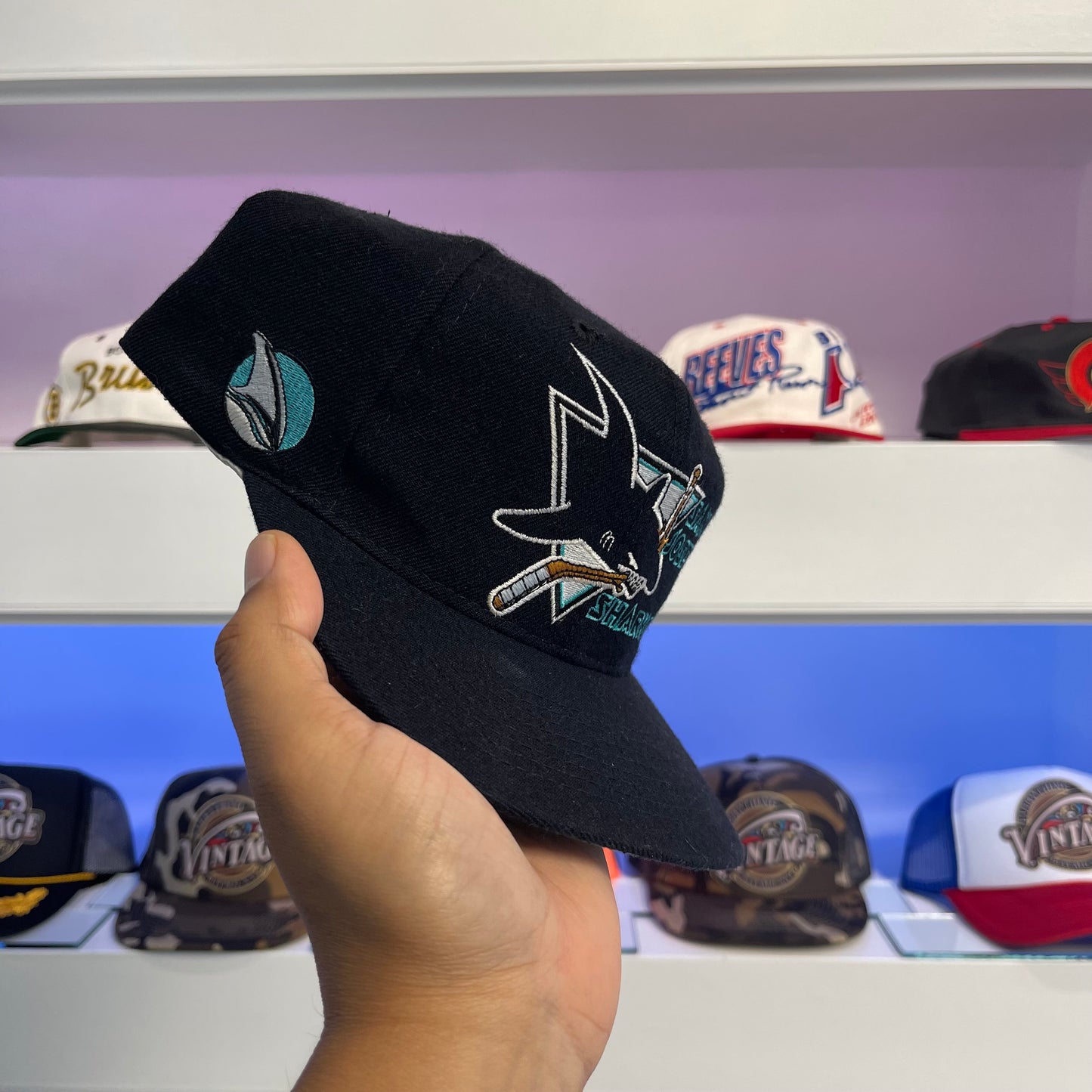 1990s San Jose Sharks Block Head Snap Back