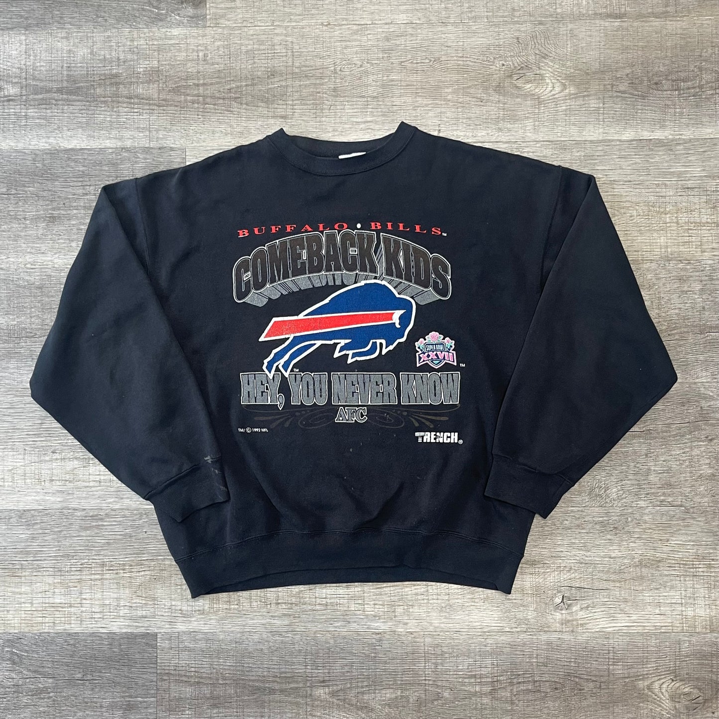 Vintage 1990s NFL Buffalo Bills Comeback Kids Trench Sweatshirt Size XL