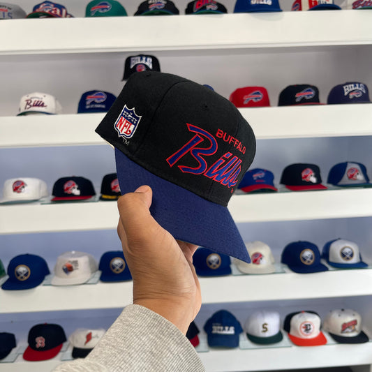 Vintage 1990s Buffalo Bills Sports Specialties Script Black Dome Snap Back