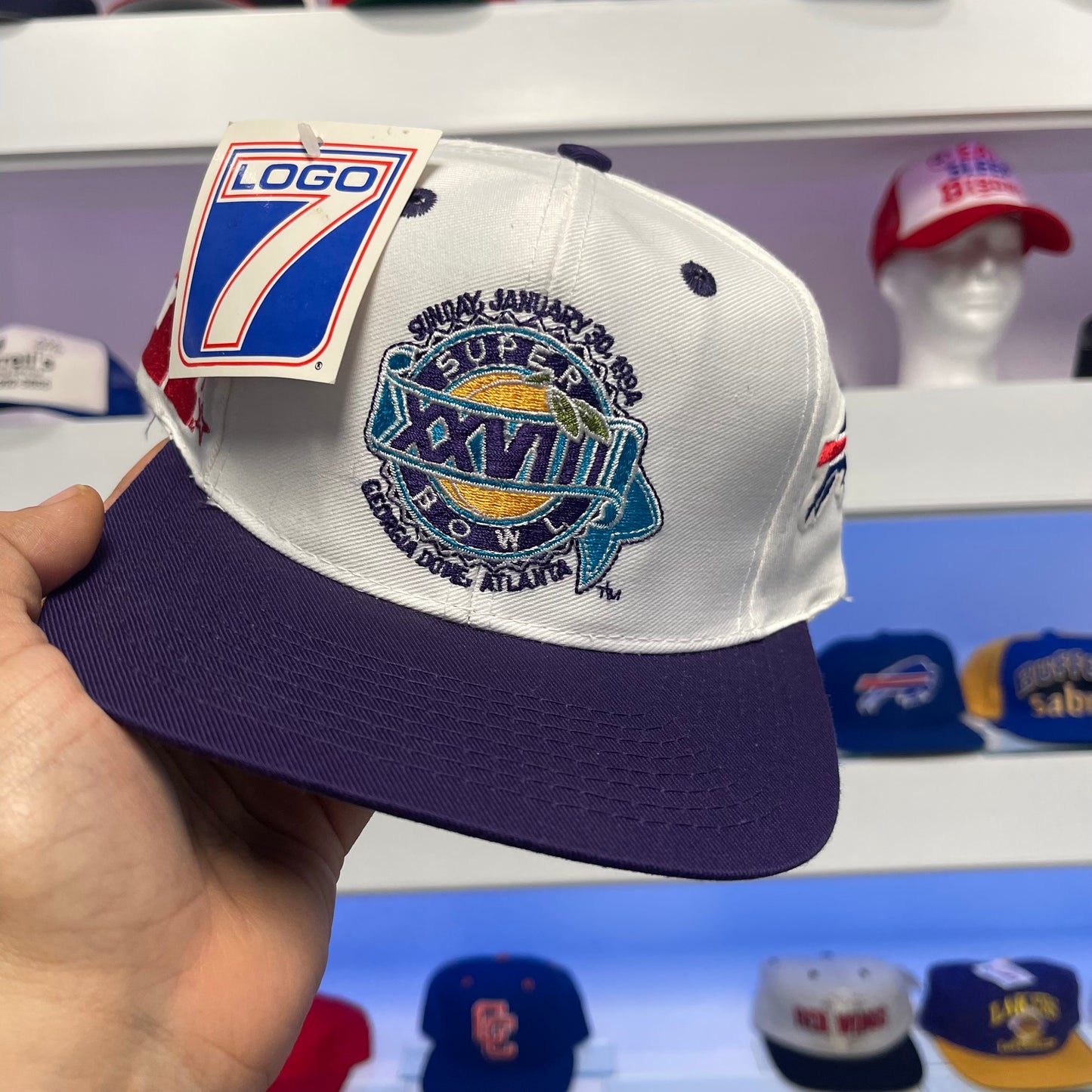 Vintage 1994 Buffalo Bills Super Bowl XXVIII Logo 7 Twill Snap Back