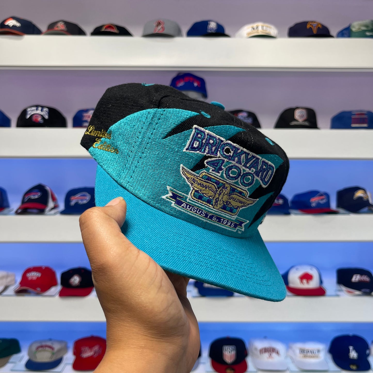 Vintage Brickyard 400 Logo Athletic Wool Shark Tooth Snap Back