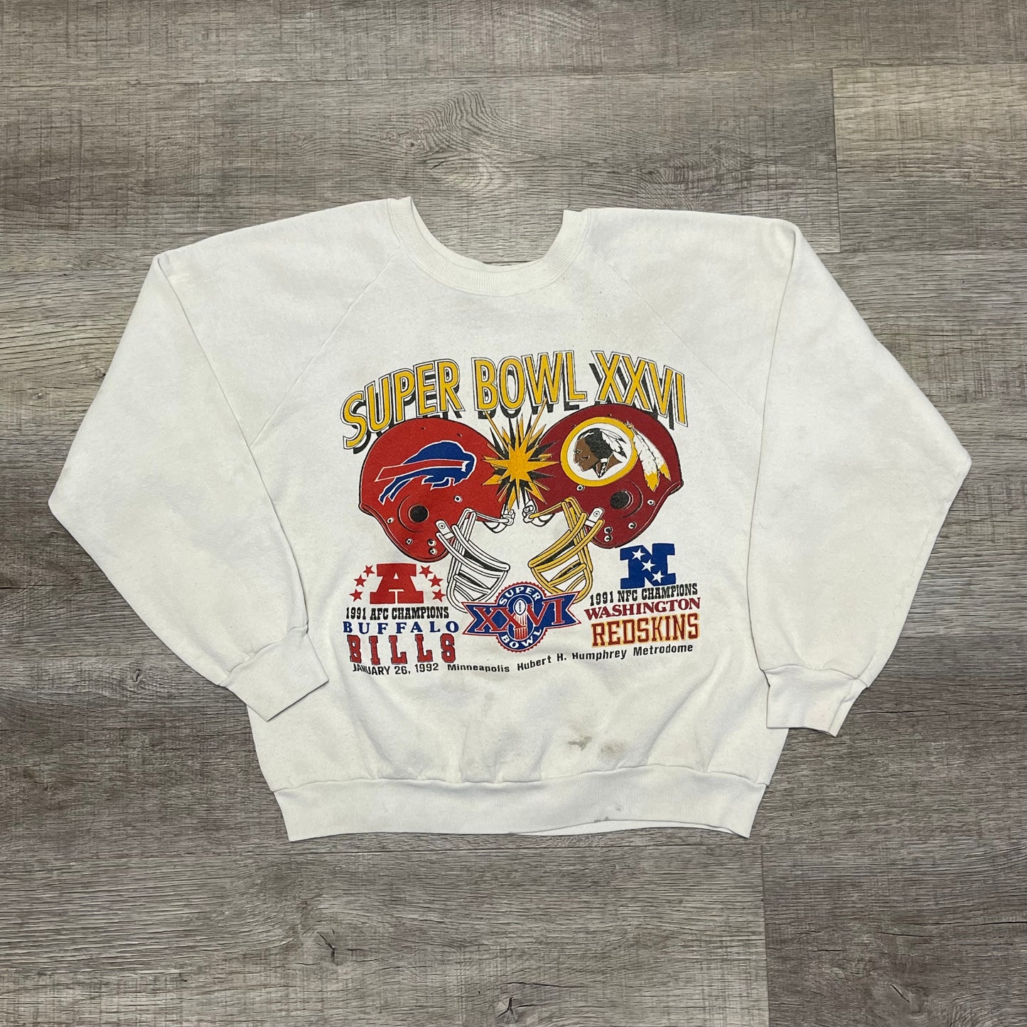 1992 Buffalo Bills Vs Redskins Super Bowl XXVI Sweatshirt Size Small