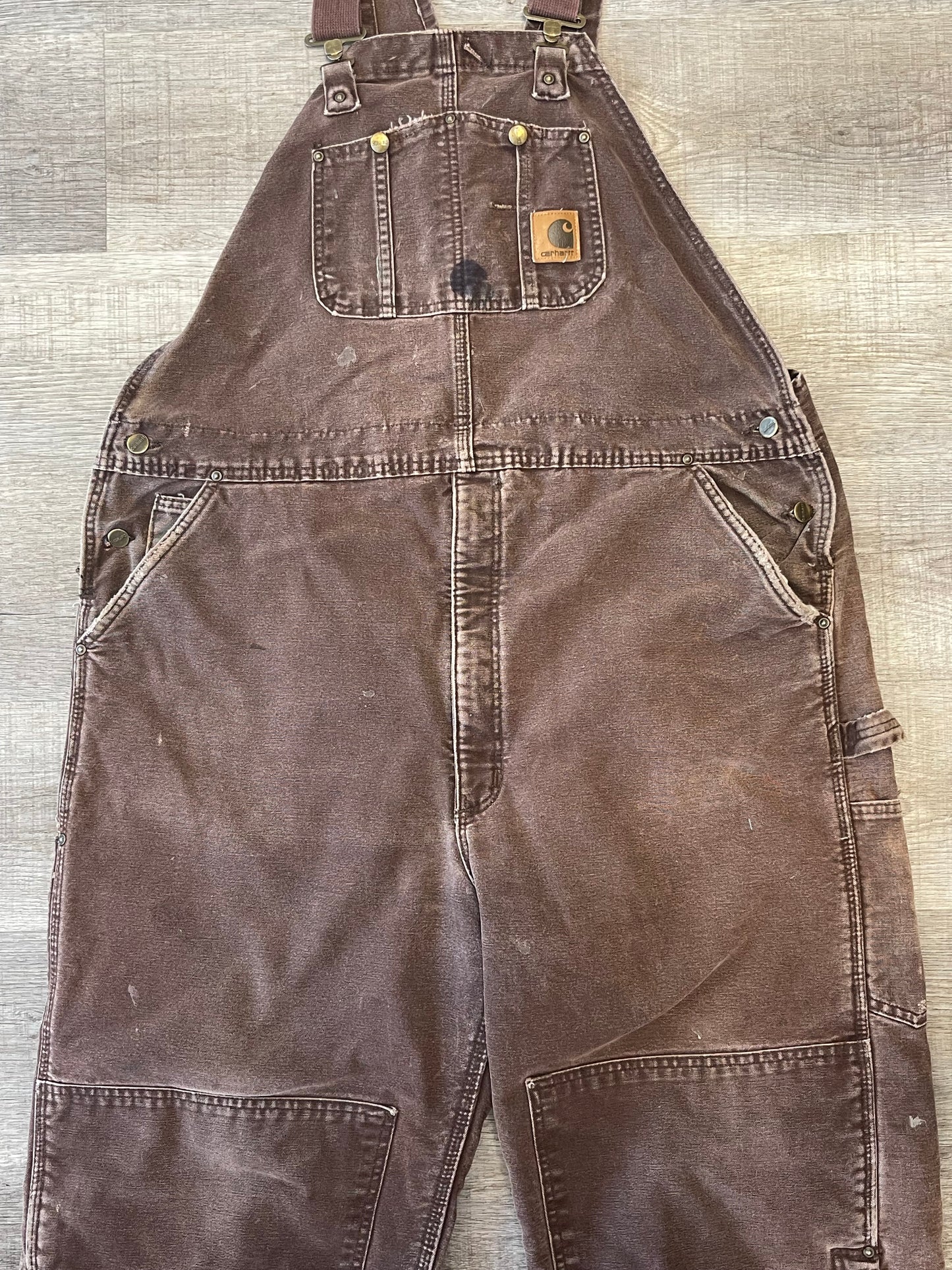 Vintage Carhartt Mocha Double Knee Denim Overalls Size 44x34