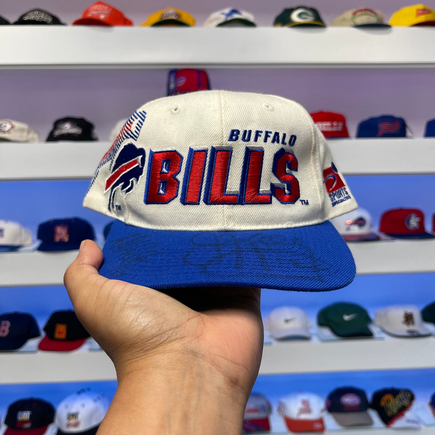 Vintage 1990s Buffalo Bills Sports Specialties Jim Kelly Signed Snap Back