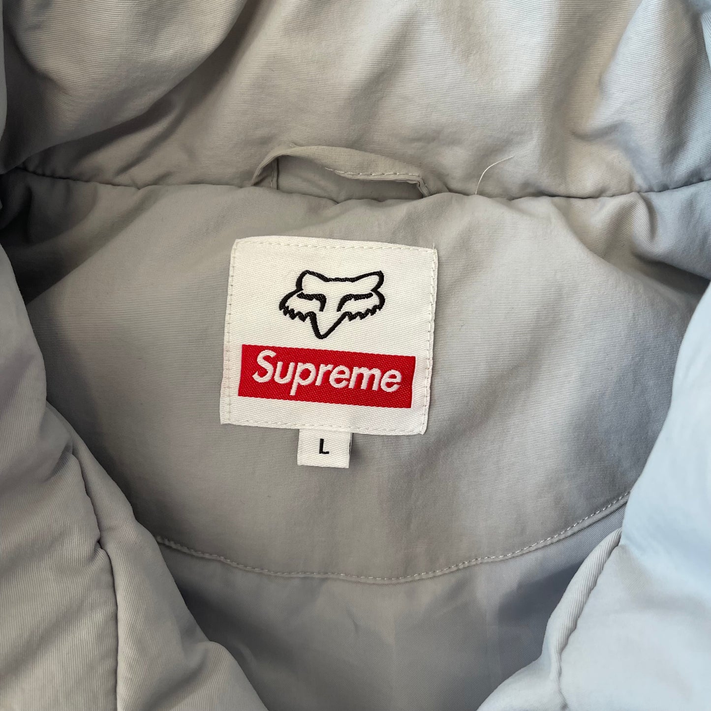 Supreme Fox Racing Puffy Jacket Grey Size Large