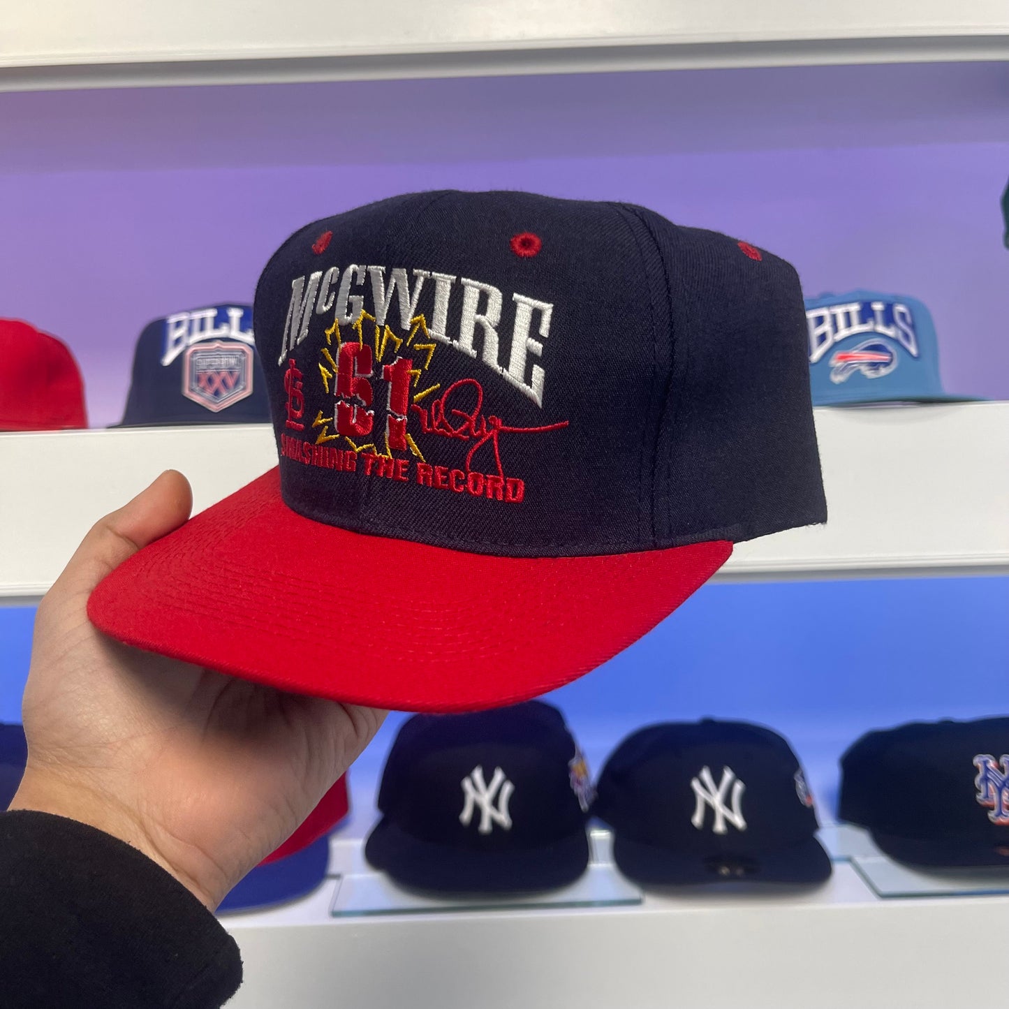 Vintage 1990s MARK McGWIRE "Breaking the Record" snapback hat cap adjustable black louis 61