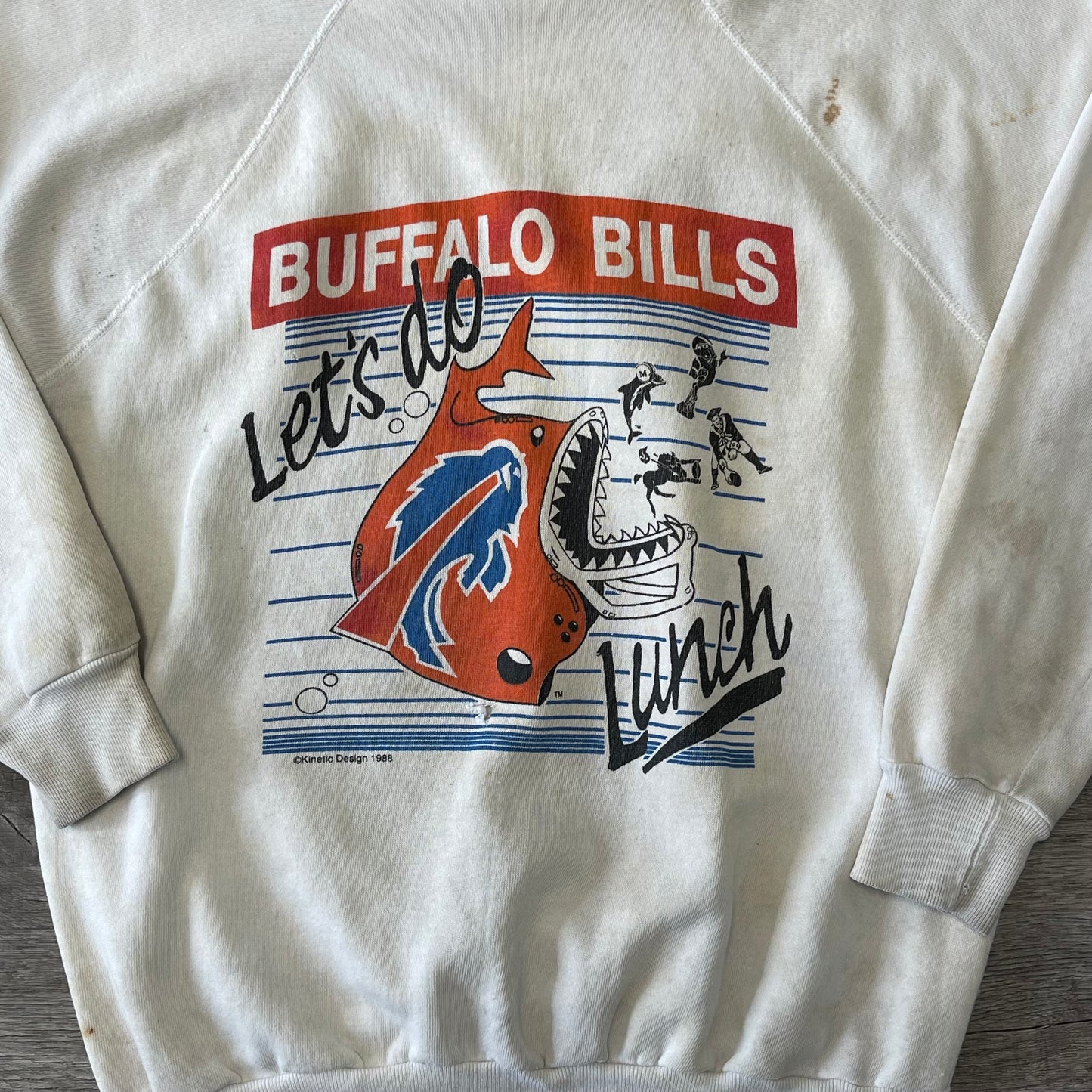 Vintage 1988 Buffalo Bills “Let’s do lunch” Thrashed Sweatshirt Size Large
