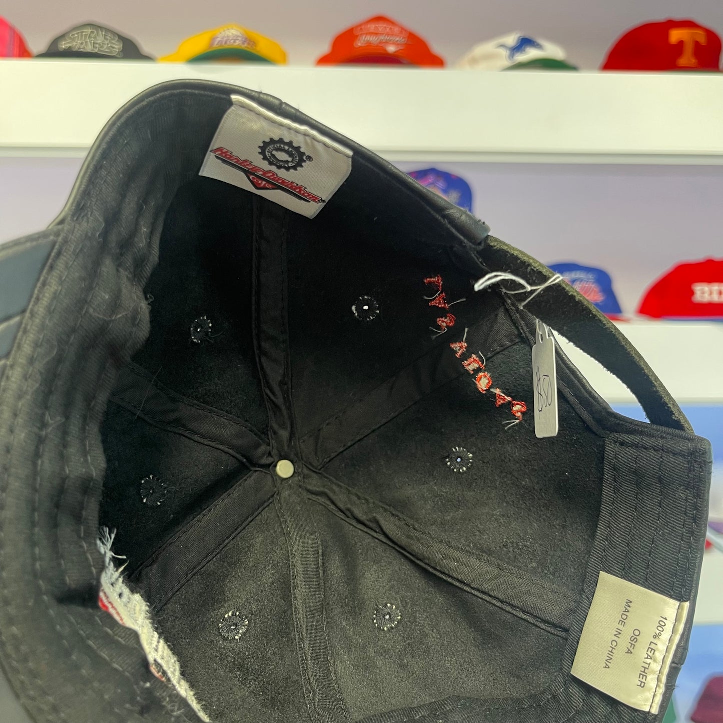 Vintage 1990s Harley Davidson Las Vegas Cafe Leather Strap Back Hat