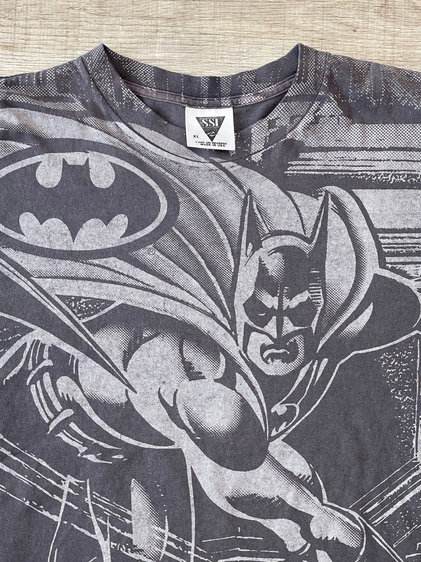 Vintage 1991 Batman Returns Grey and Black All Over Print DC Comic T Shirt Size XL