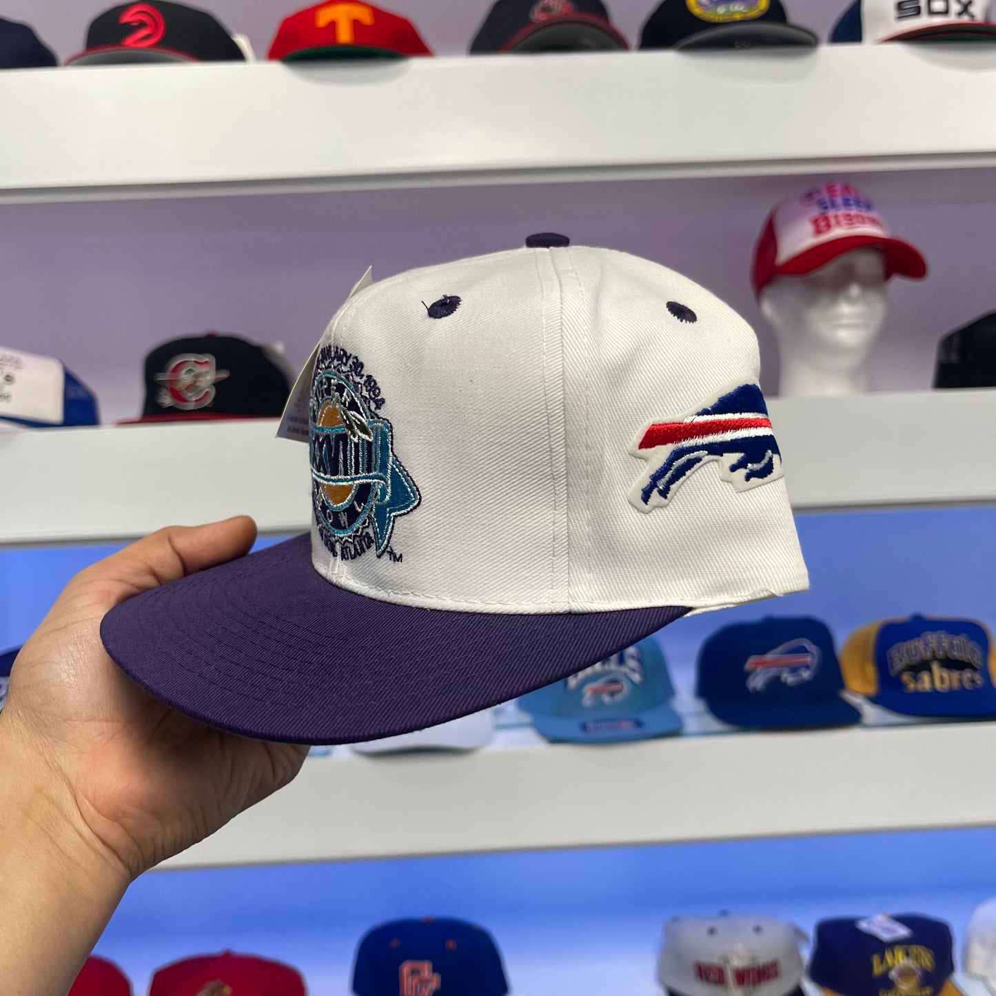 Vintage 1994 Buffalo Bills Super Bowl XXVIII Logo 7 Twill Snap Back