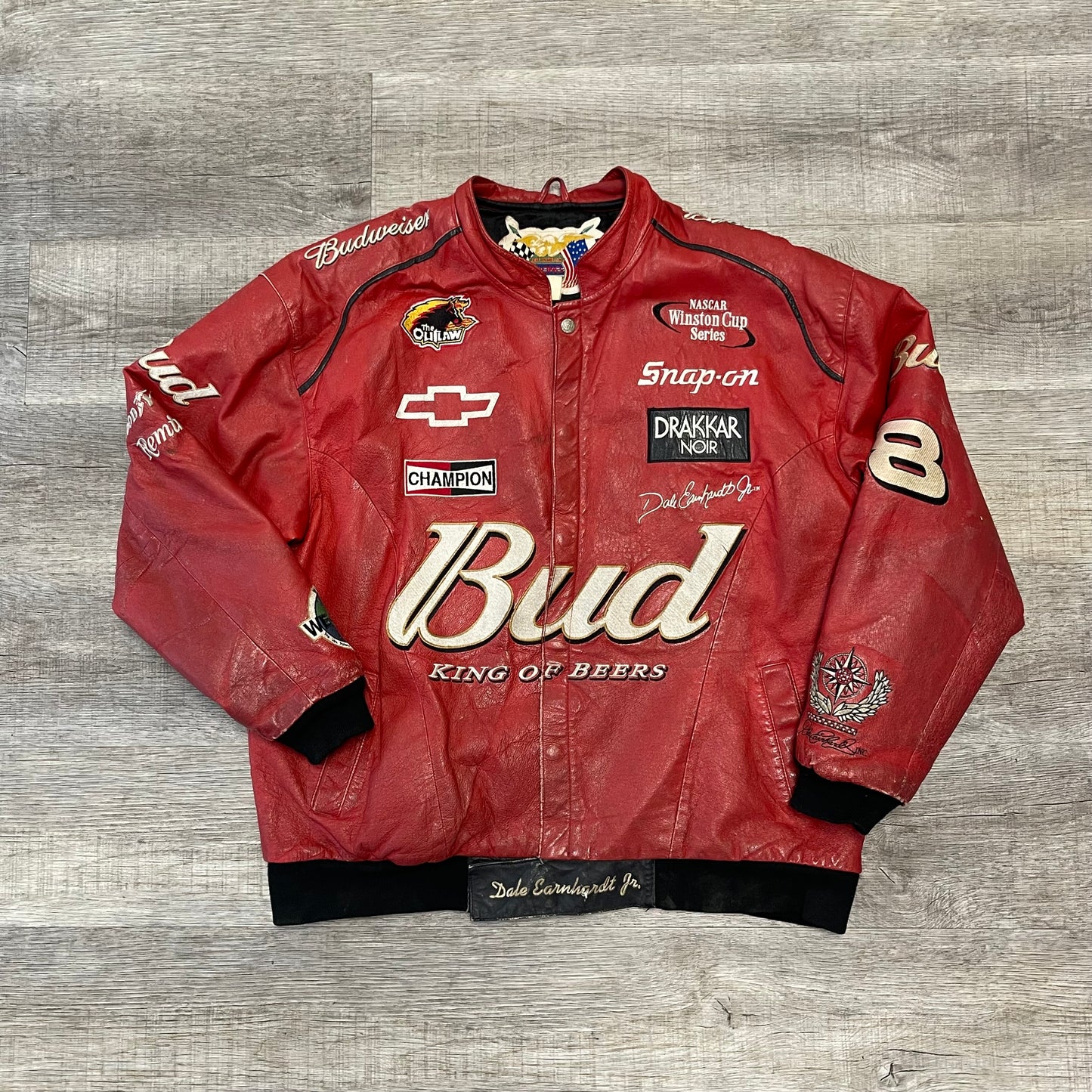 Vintage 1990s Budweiser Jeff Hamilton Leather NASCAR Jacket Size XXL