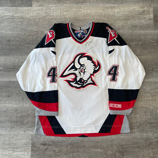 Vintage 1990s NHL Rhett Warrener Signed Goat Head CCM Jersey Size Large