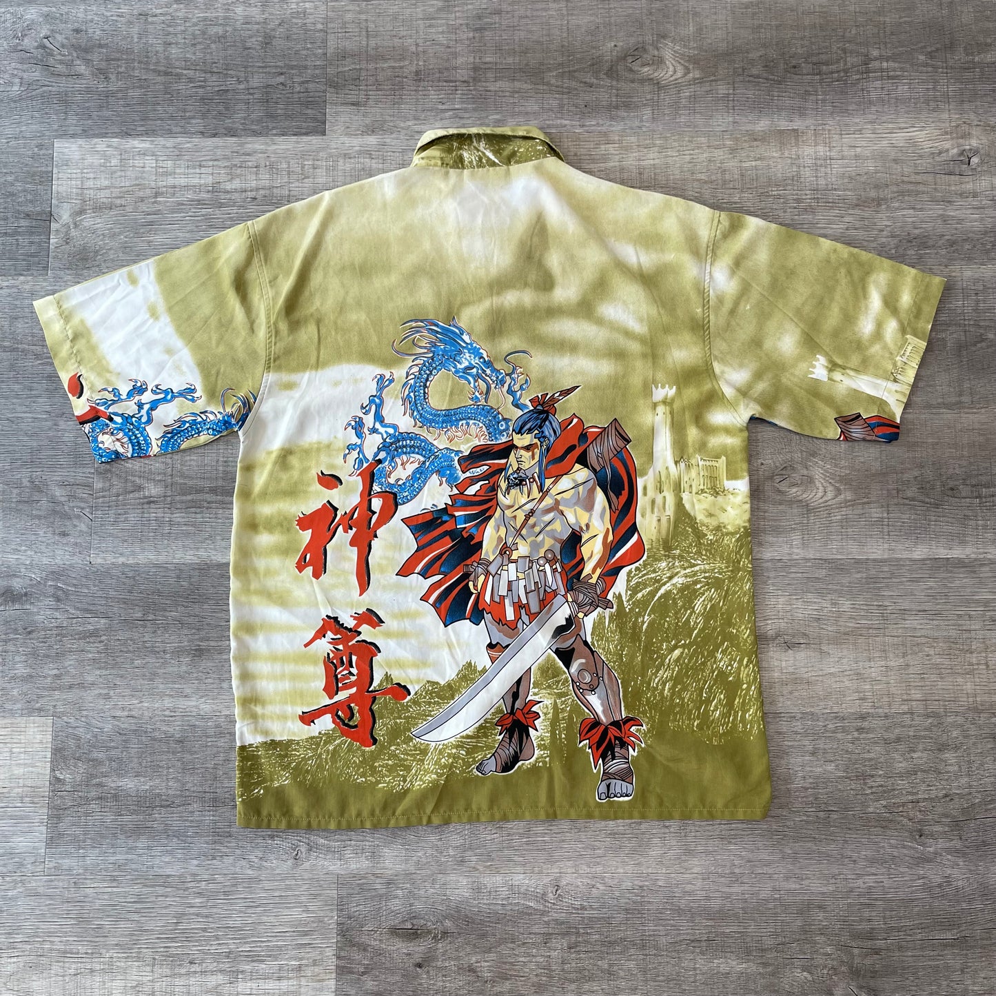 y2k Samurai Dragon Button Down Shirt Size XL