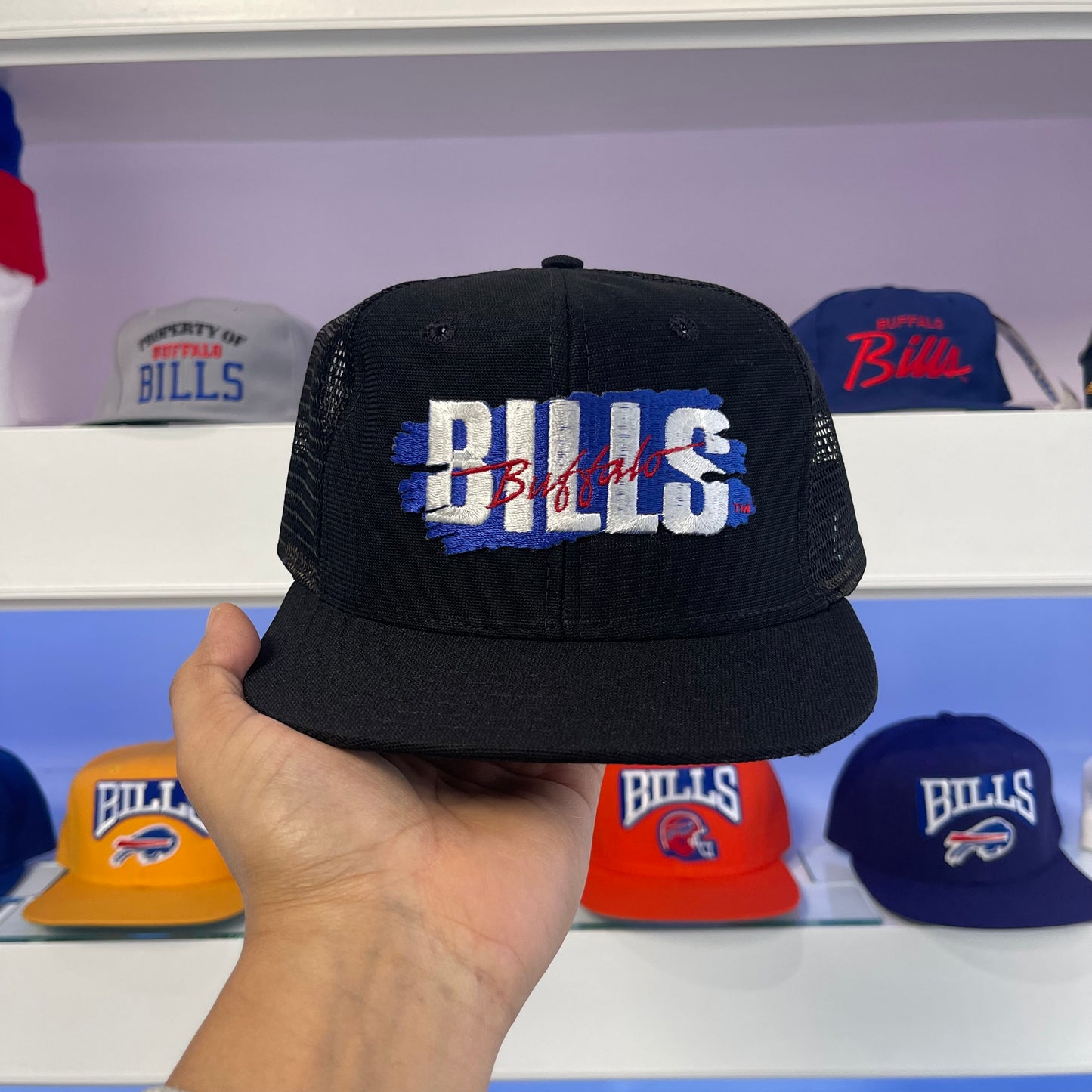 Vintage Buffalo Bills Black Brush Logo Mesh Snap Back