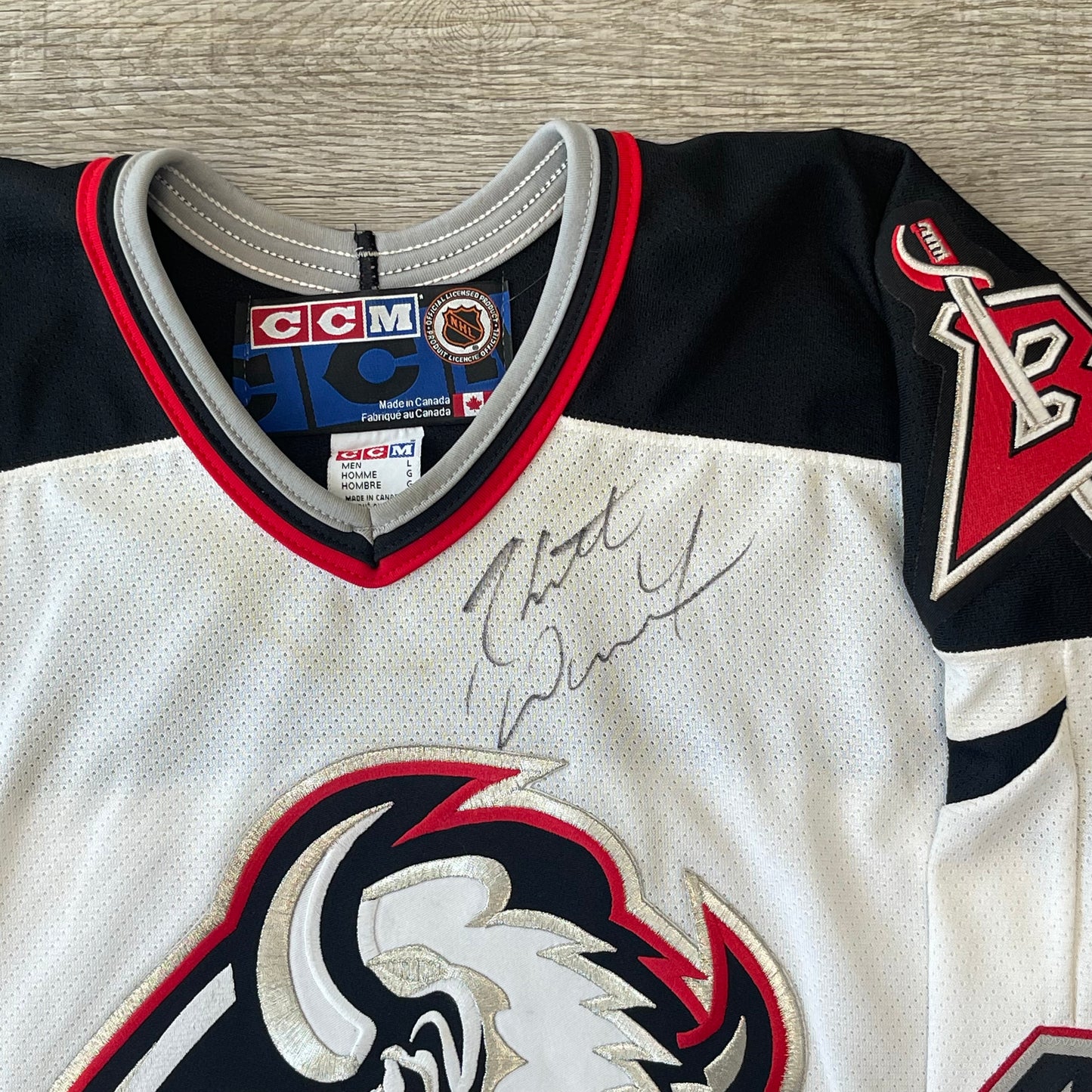 Vintage 1990s NHL Rhett Warrener Signed Goat Head CCM Jersey Size Large