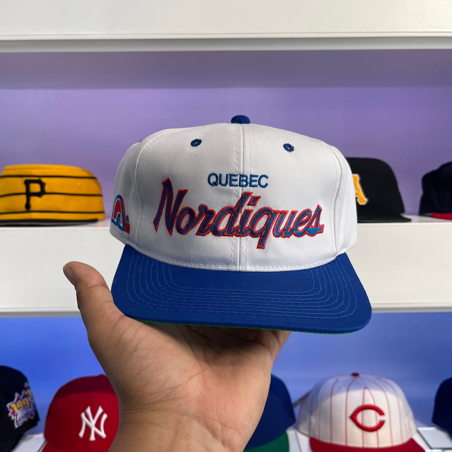 Vintage 90s NHL Quebec Nordiques Twill Sports Specialties Snap Back Dead Stock New