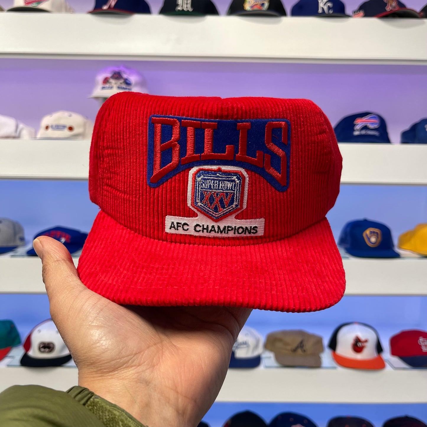 Vintage 1991 Buffalo Bills Super Bowl XXV Red Corduroy Snap Back