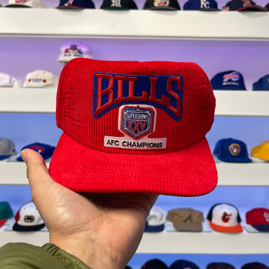 Vintage 1991 Buffalo Bills Super Bowl XXV Red Corduroy Snap Back