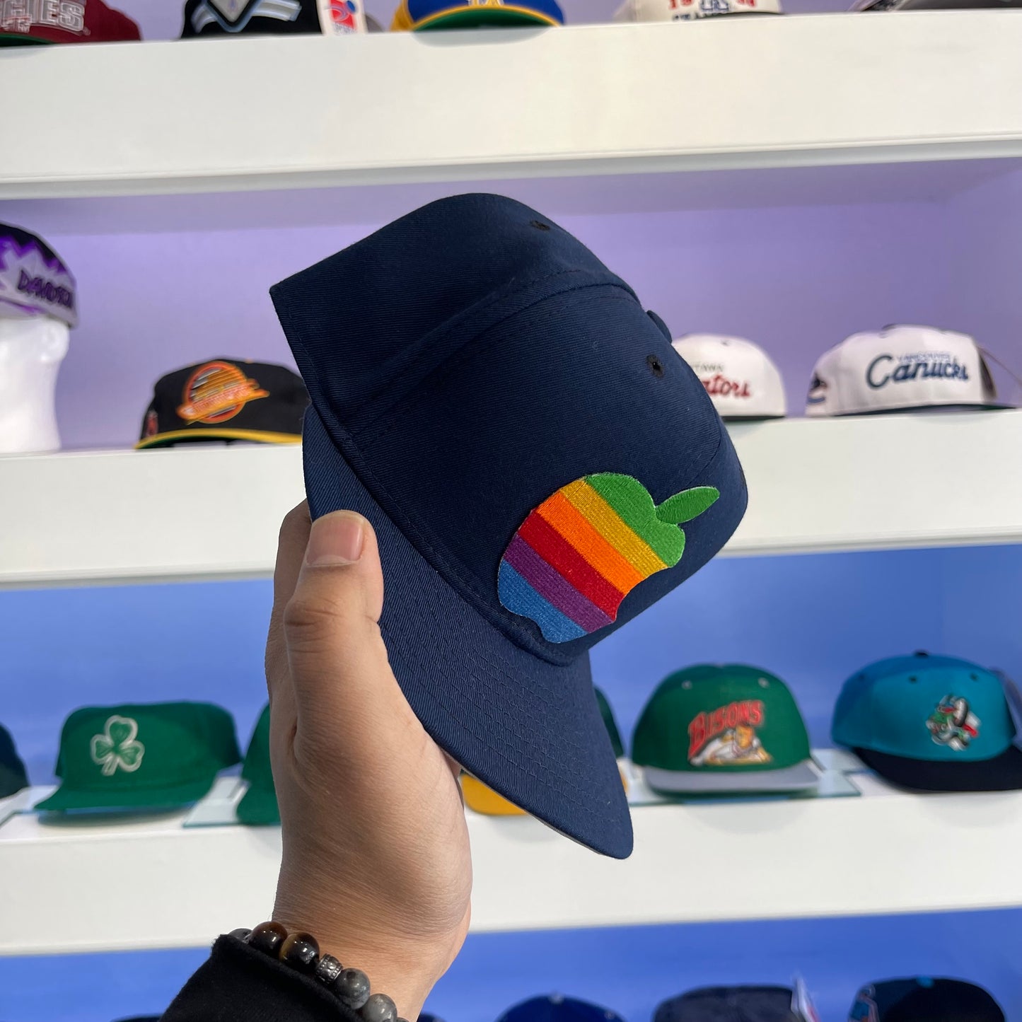 Vintage Apple New Era Wool Navy Snap Back