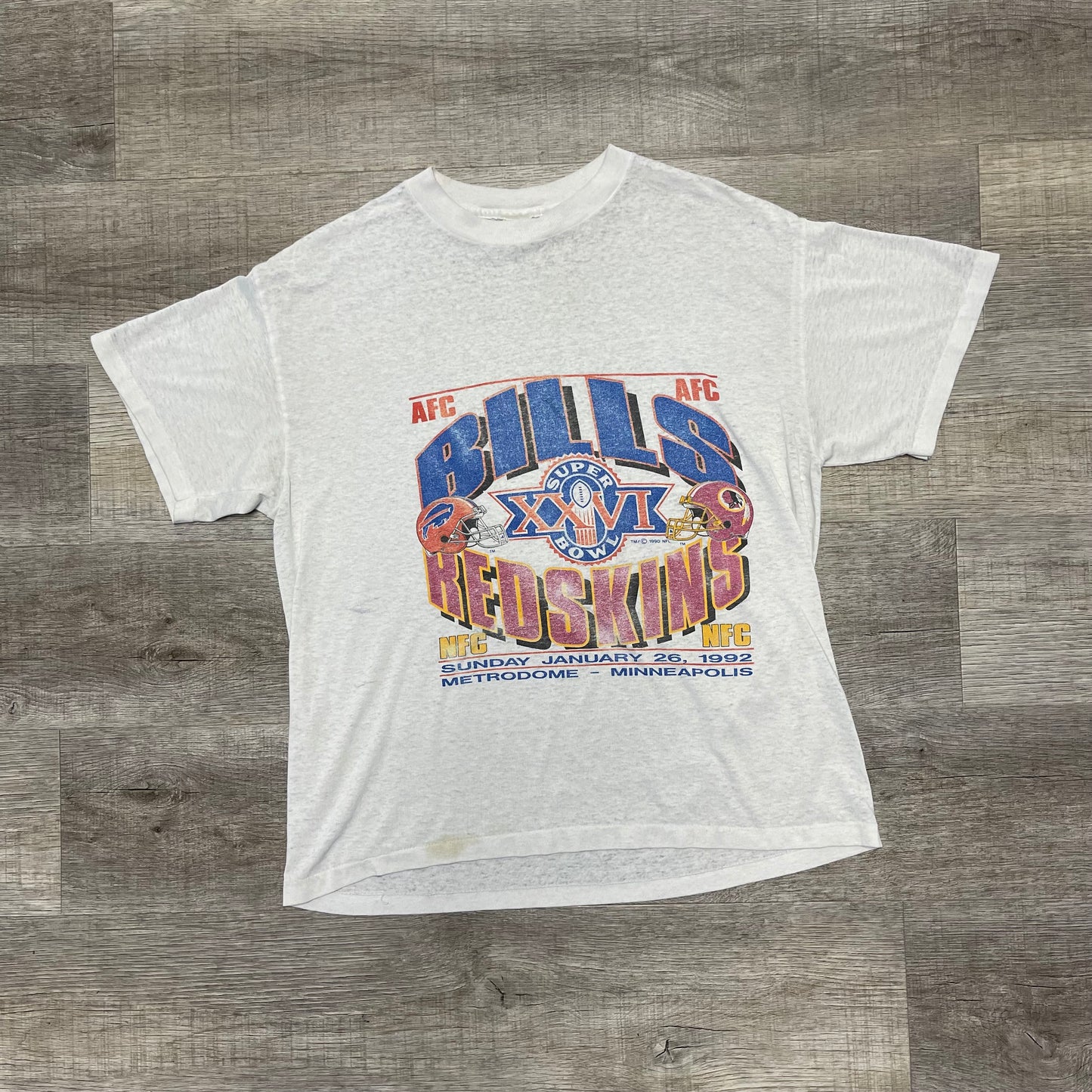 Vintage 1992 Buffalo Bills Vs Washington Redskins Super Bowl XXVI Trench Shirt Size XL