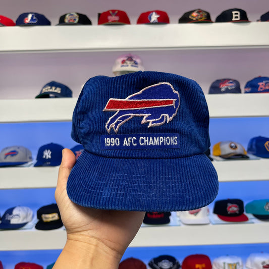 Vintage 1990 Buffalo Bills AFC Champions Blue Corduroy Snap Back