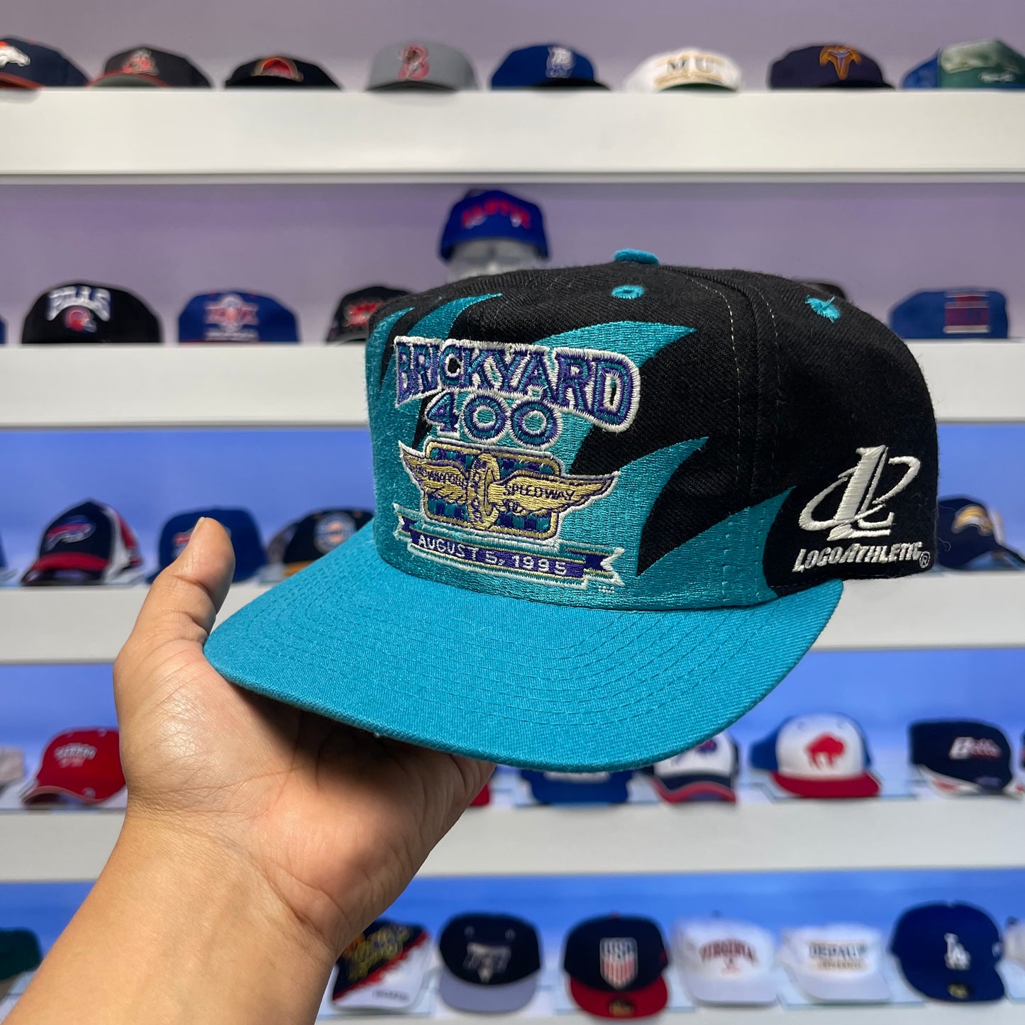 Vintage Brickyard 400 Logo Athletic Wool Shark Tooth Snap Back