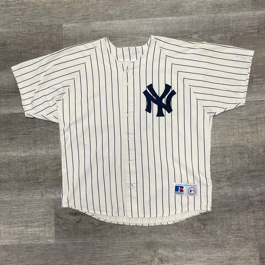 Vintage New York Yankees Pin Stripe Russell Athletic Jersey Size XL