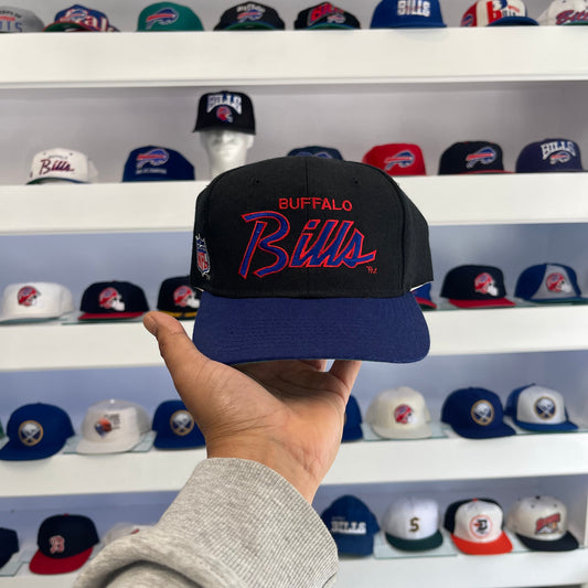 Vintage 1990s Buffalo Bills Sports Specialties Script Black Dome Snap Back