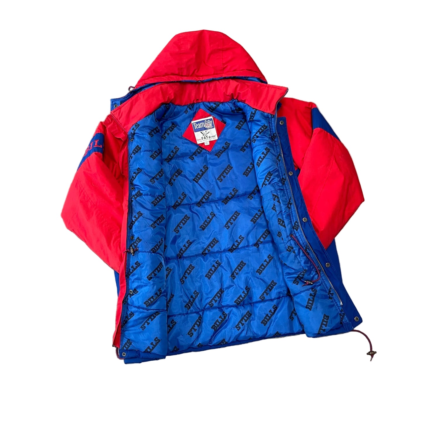 VINTAGE 90s Buffalo Bills Triple F.A.T. Goose Down Puffer Parka Jacket Size Size XL - Grail Status Stadium
