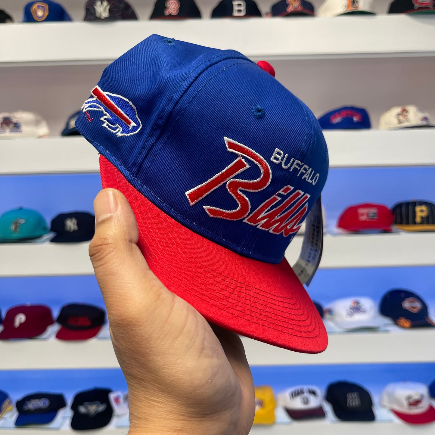 Vintage 1990s NFL Buffalo Bills Script Sports Specialties Twill Snap Back NWT