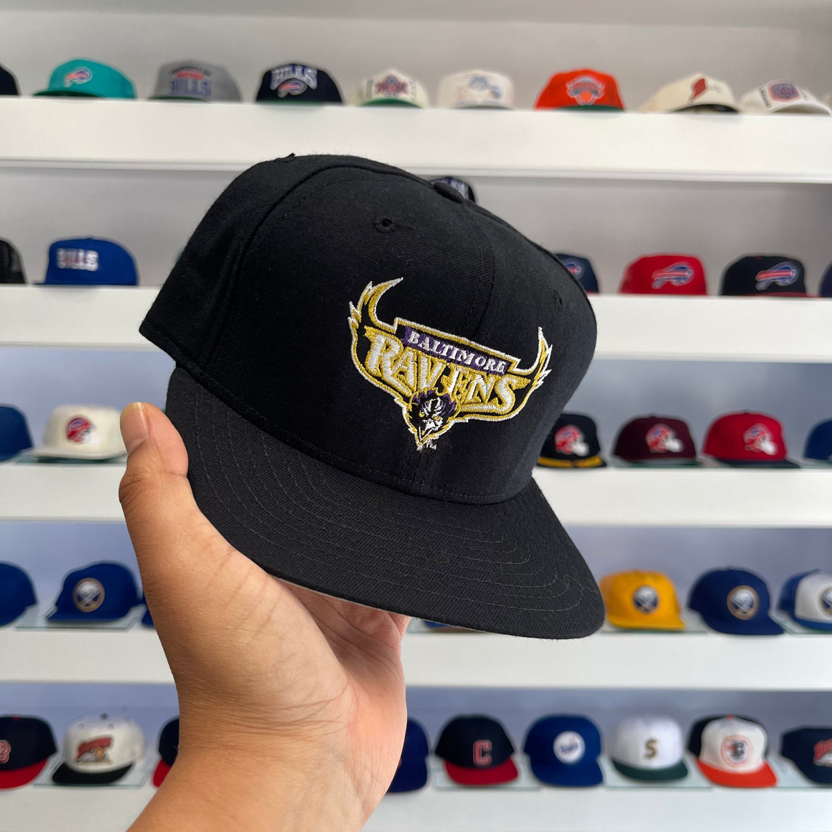 Vintage 1990 NFL Baltimore Ravens Wool Black Dome Snap Back Dead Stock New