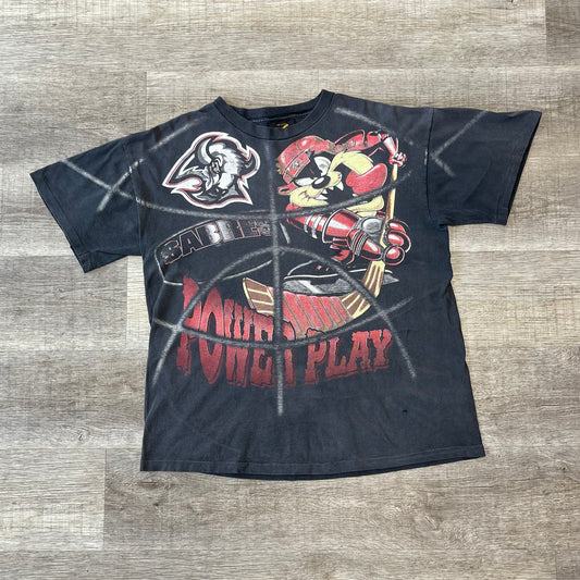 Vintage 1990s Buffalo Sabres Tasmanian Devil Power Play Looney Tunes Shirt Size XL