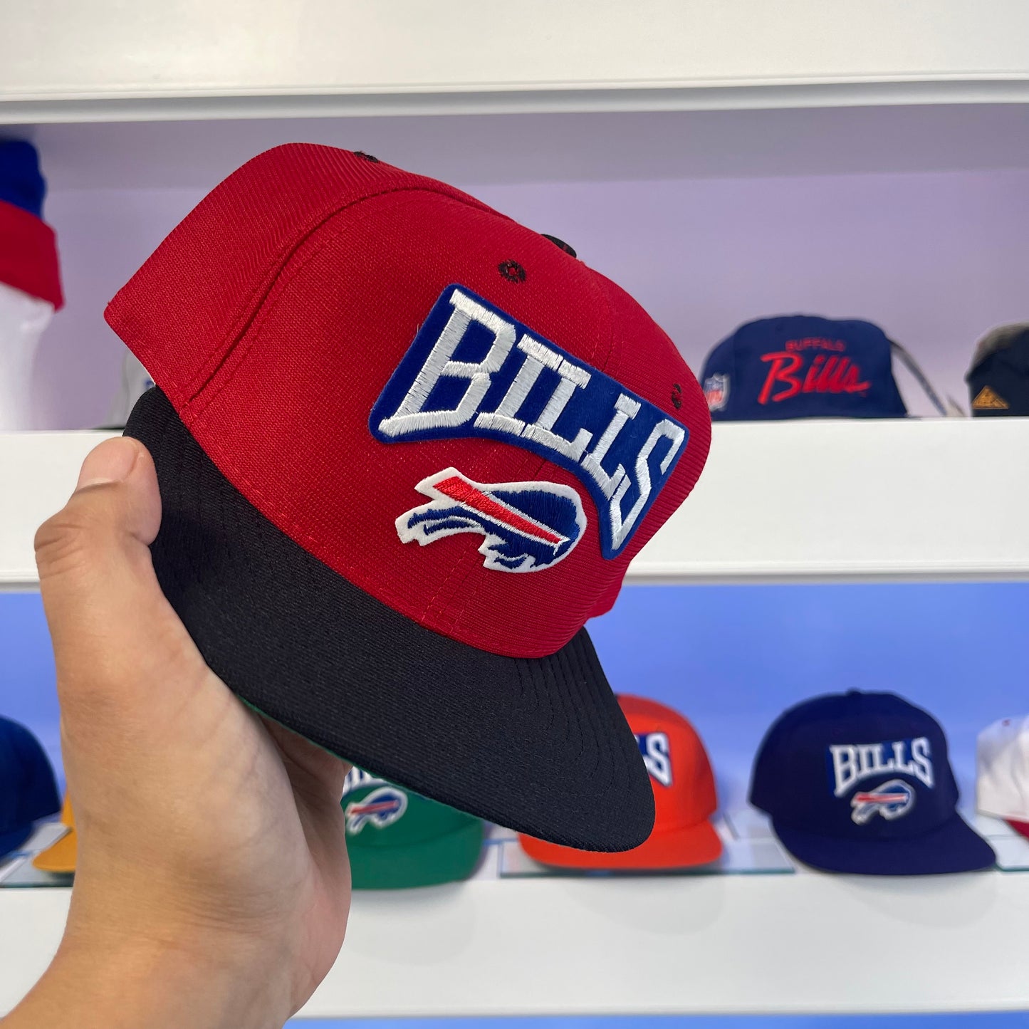 Vintage Buffalo Bills Red Dome Black Brim Snap Back