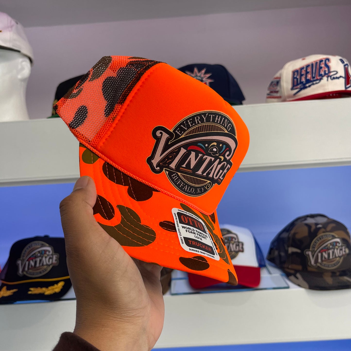 Everything Vintage Orange Camouflage Trucker Snap Back