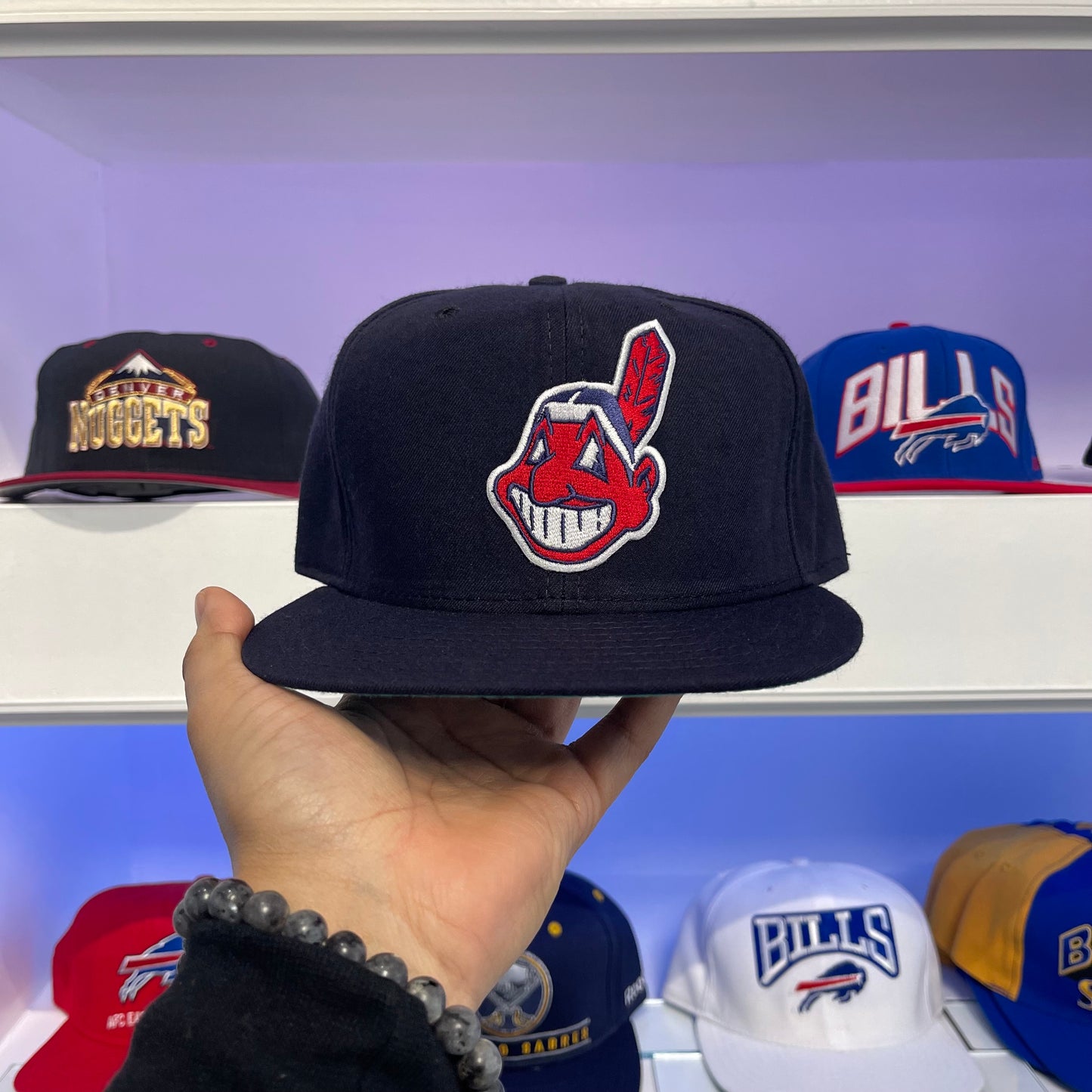 Vintage 1990s MLB Cleveland Indians Chief Wahoo New Era Wool Snap Back Dead Stock New