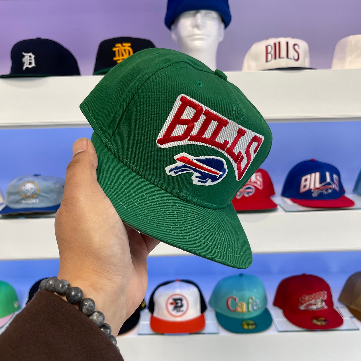 Vintage 1990s Buffalo Bills Green Wool Snap Back New Dead Stock