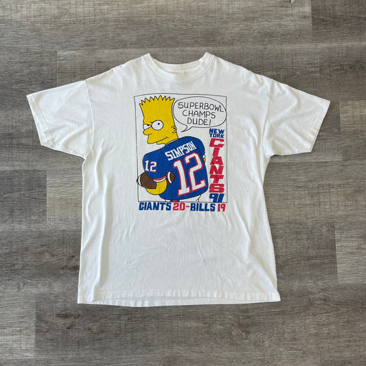 Vintage 1990s Bart Simpson New York Giants Vs Buffalo Bills Super Bowl XXV T Shirt Size XL