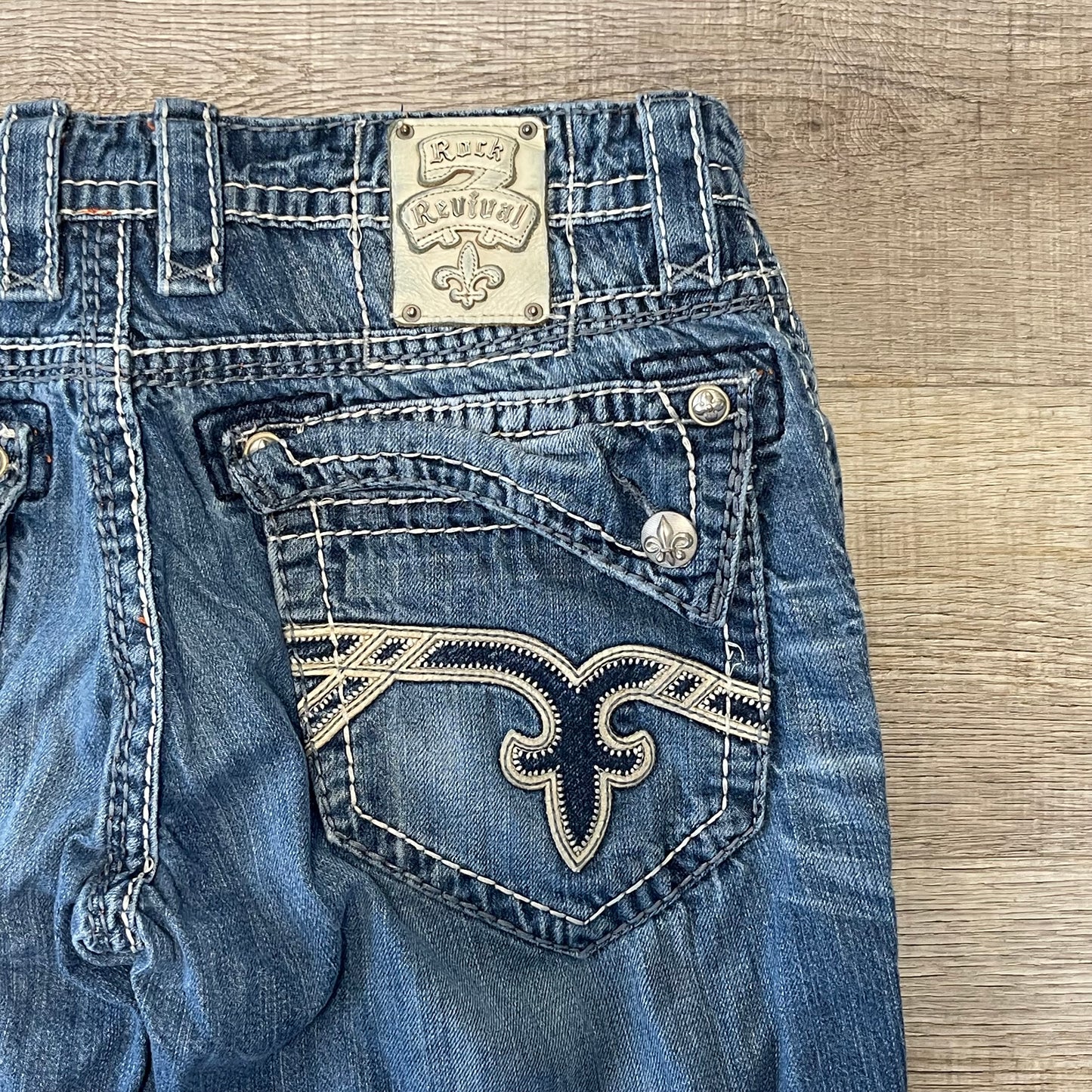 Vintage Y2K Rock Revival Denim Blue Jeans Size 34x42