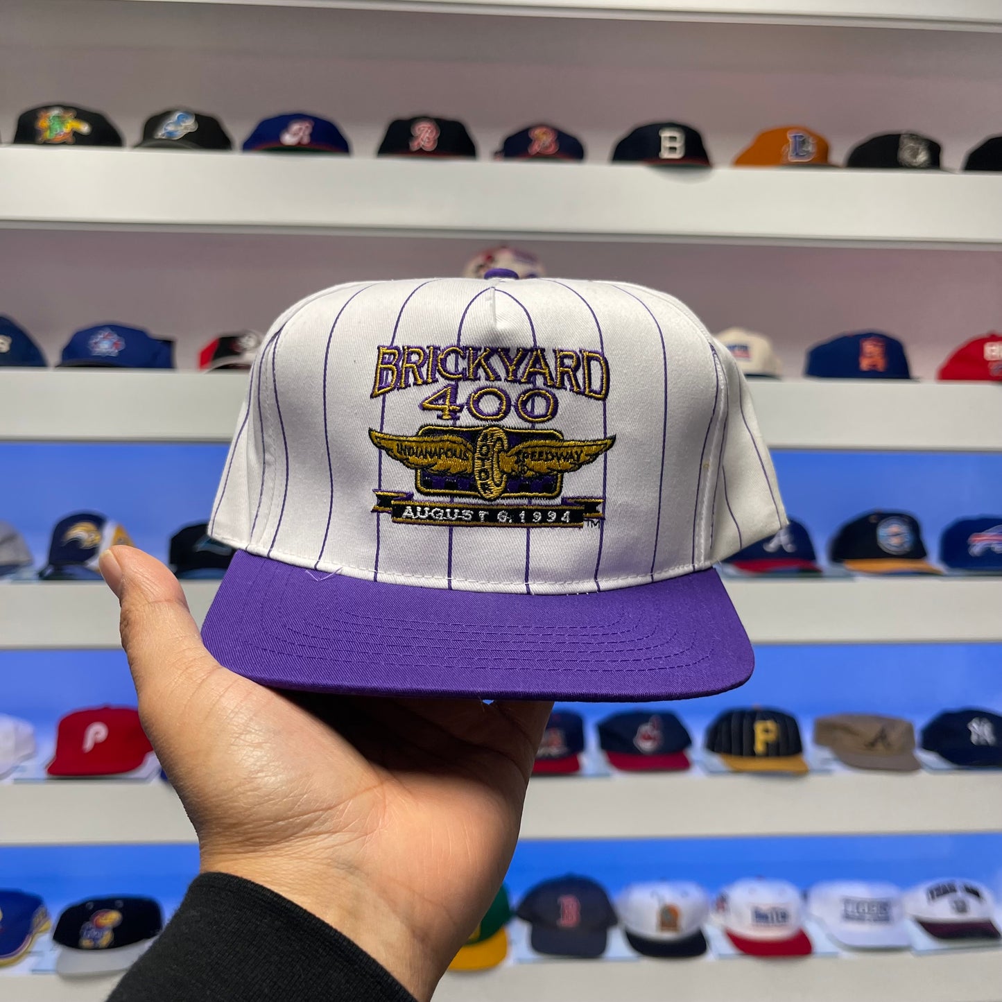 Vintage 1994 Brickyard 400 Pin Stripe Snap Back