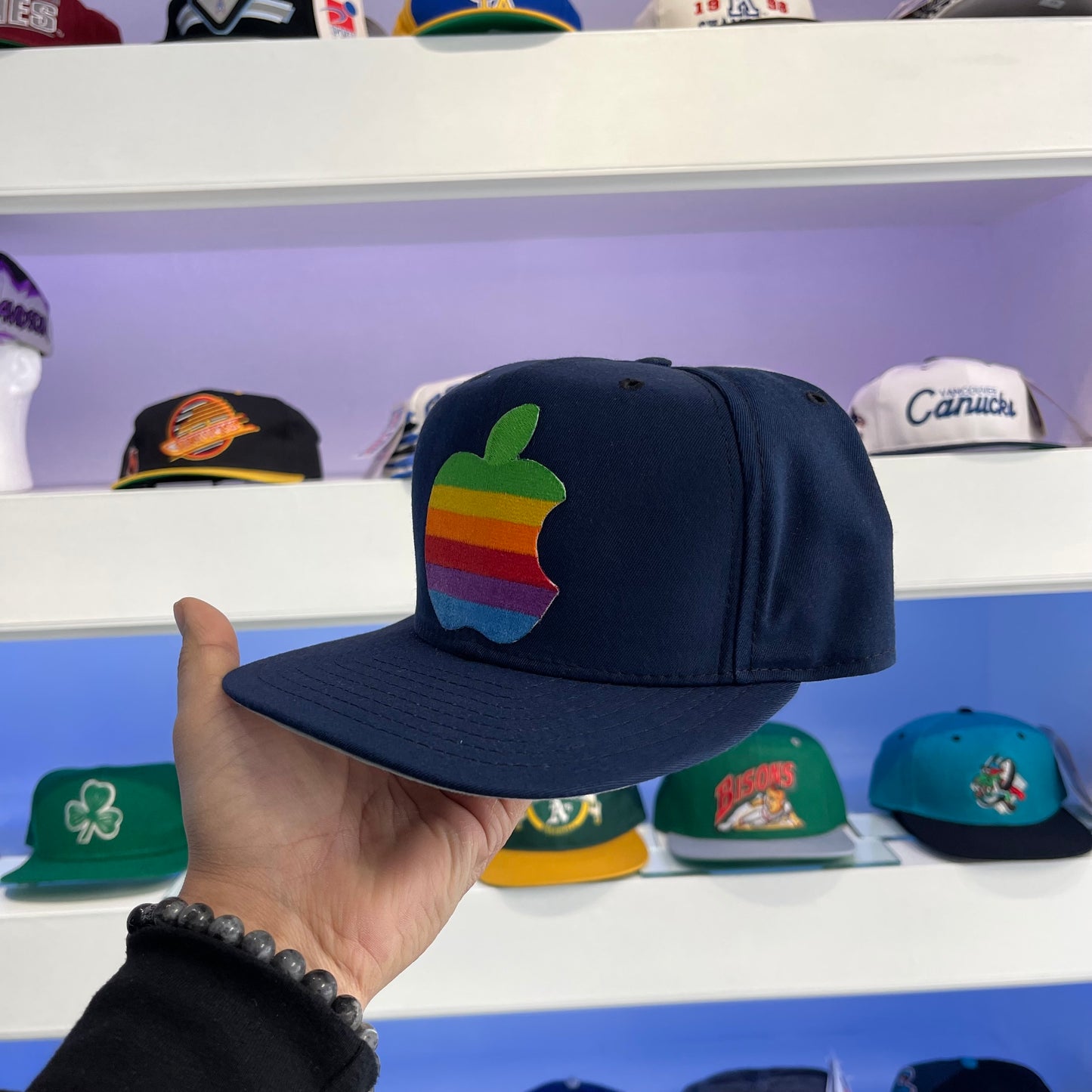 Vintage Apple New Era Wool Navy Snap Back