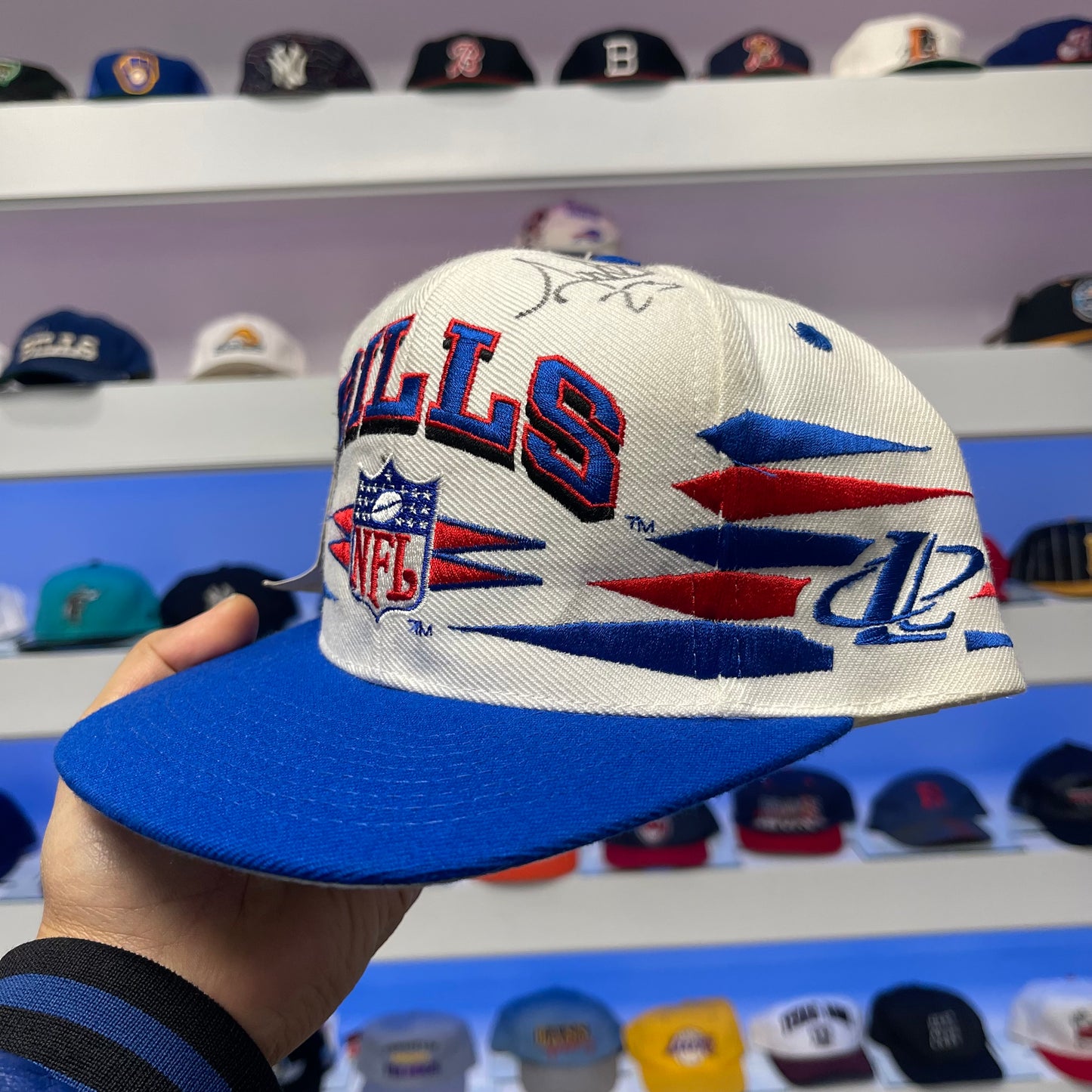 Vintage 1990s NFL Buffalo Bills Logo Athletic Diamond Cut Wool Antowain Smith Signed Snap Back New with Tags